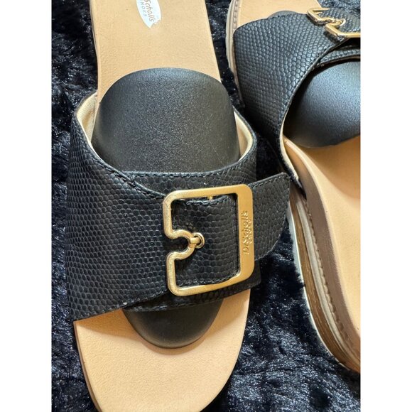 Dr. Scholls Womens Black Slide Sandals With Gold Buckle Accent Size 9M - Picture 3 of 7